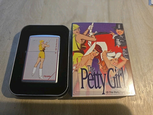 ZIPPO 2000 THE PETTY GIRL SHARPSHOOTER SATIN CHROME LIGHTER Unfired K152