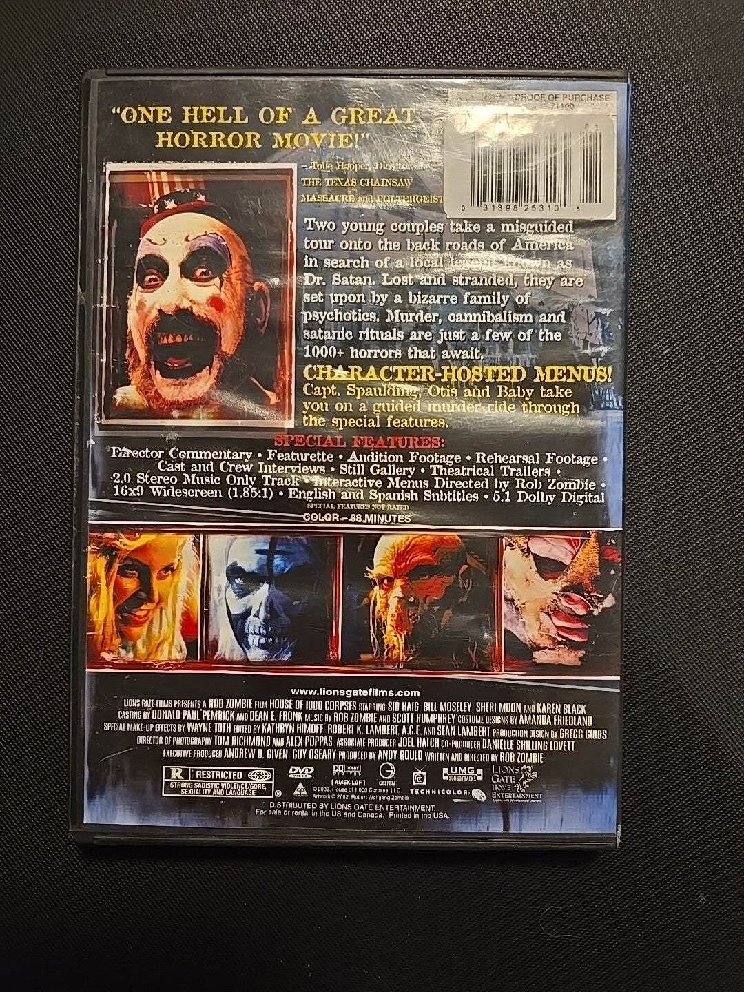 Rob Zombie HOUSE OF 1000 CORPSES (2003) Sid Haig/Rainn Wilson/Karen Black DVD
