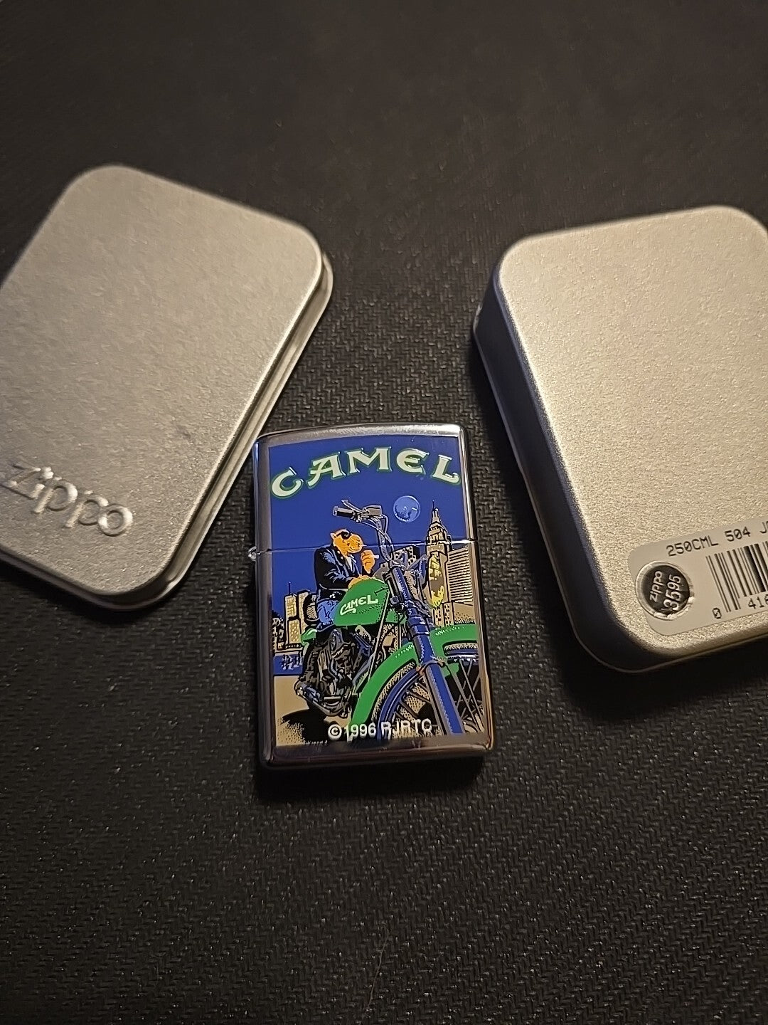 Zippo Lighter JOE CAMEL MOON & MOTOR 1996, MINT, (A)
