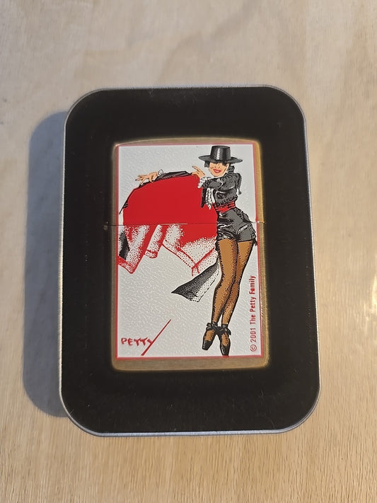 VINTAGE 2000 PETTY GIRL ZIPPO "MATADOR" PINUP ART BRASS LIGHTER Unfired