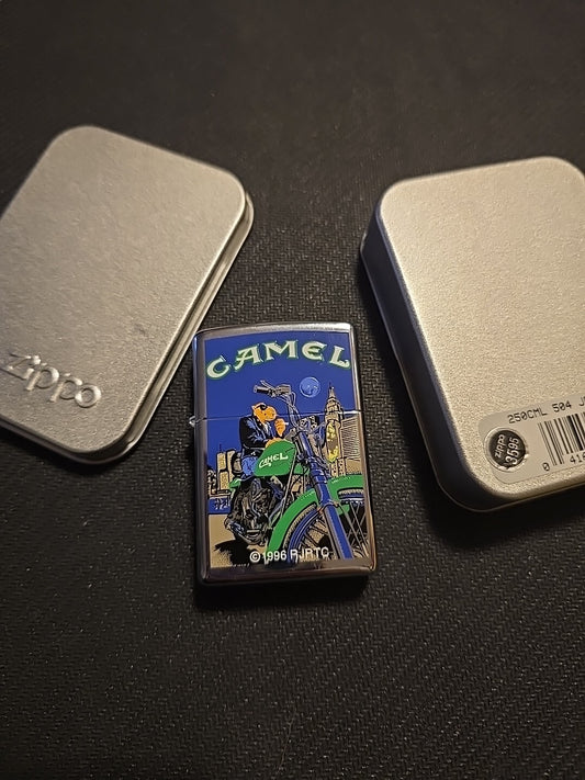 Zippo Lighter JOE CAMEL MOON & MOTOR 1996, MINT, (B)