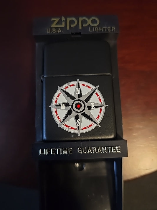 1998 Zippo Matte Black Marlboro Adventure Compass Lighter With Box Never Struck