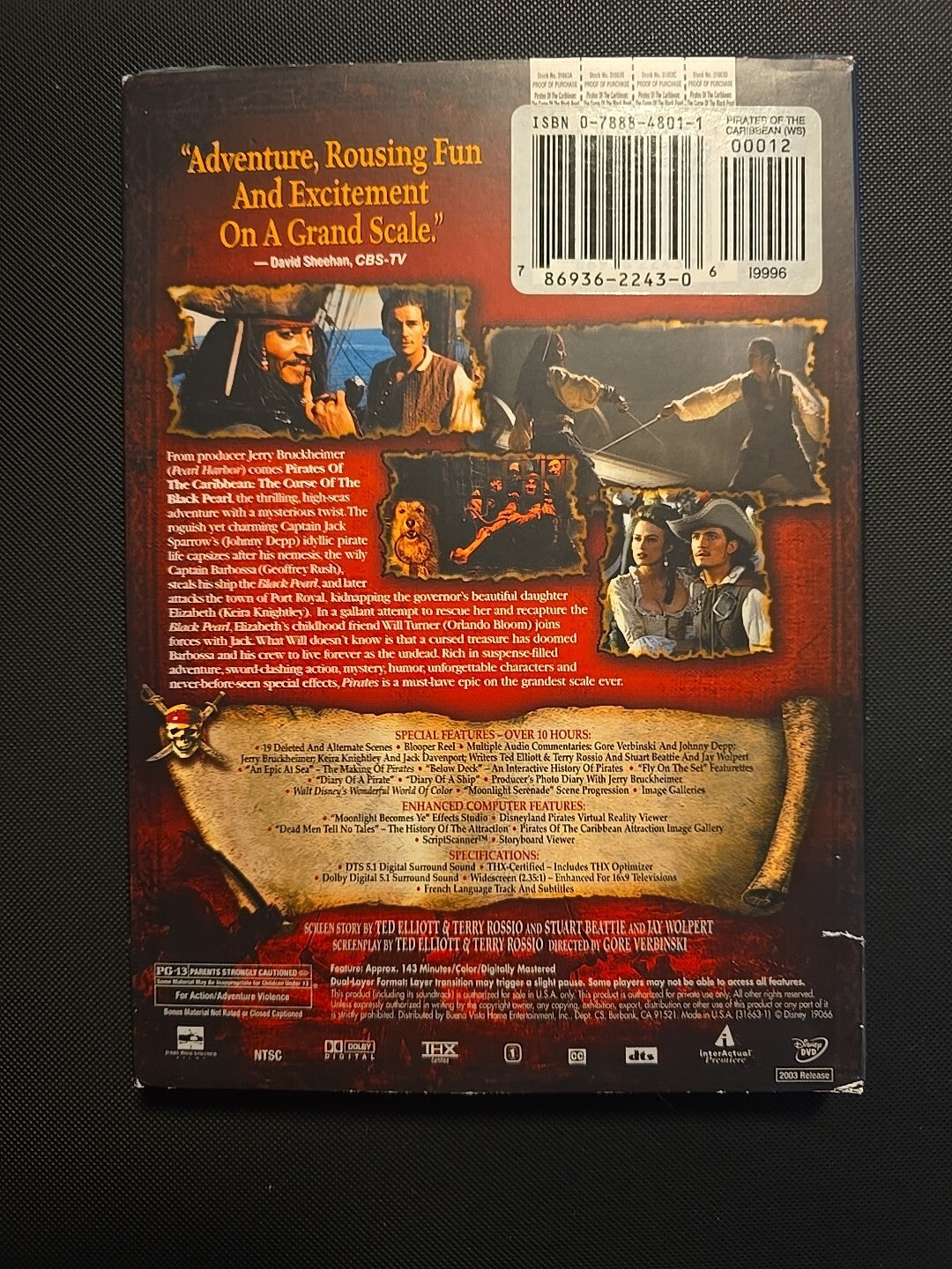 Pirates of the Caribbean: The Curse of the Black Pearl (DVD, 2003)
