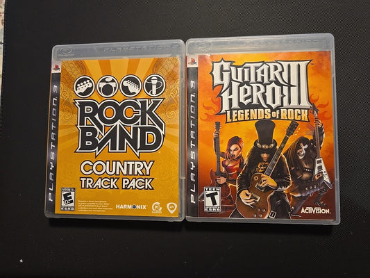 Guitar Hero 3 Legends of Rock/ Rock Band Country Track Pack PS3 Bundle Tested & 