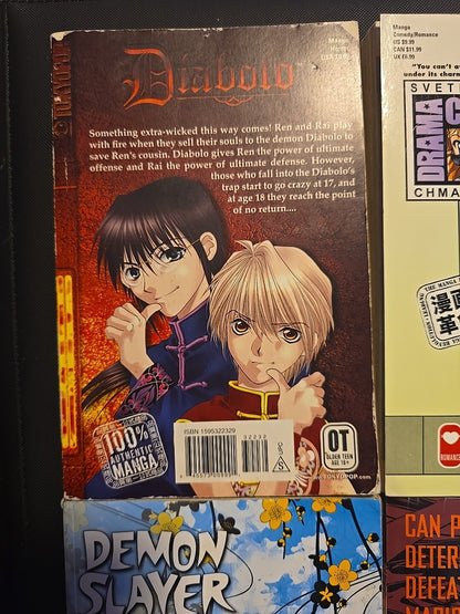 4 Manga Lot Diabolo 1, Demon Slayer 3, DramaCon 3, & Tsubasa 3
